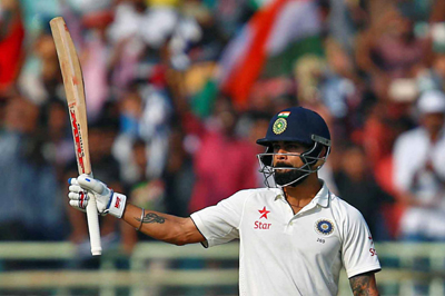 Virat Kohli celebrates after scoring his century against England at VDCA Cricket Stadium, Visakhapatnam. Virat Kohli celebrates after scoring his century against England at VDCA Cricket Stadium, Visakhapatnam.