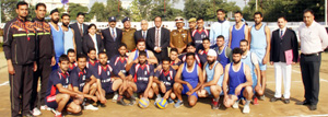 ADG Armed, L Mohanti posing with players after inaugurating the JKP winter sports meet. ADG Armed, L Mohanti posing with players after inaugurating the JKP winter sports meet.