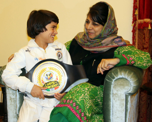 Chief Minister, Mehbooba Mufti interacting with World Champion Tajamul Islam in Jammu on Friday. Chief Minister, Mehbooba Mufti interacting with World Champion Tajamul Islam in Jammu on Friday.