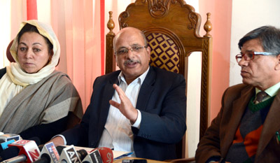 Chairman of Jammu and Kashmir State Board of School Education Zahoor Ahmad Chatt addressing a press conference in Srinagar on Thursday. -Excelsior/ Shakeel Chairman of Jammu and Kashmir State Board of School Education Zahoor Ahmad Chatt addressing a press conference in Srinagar on Thursday. -Excelsior/ Shakeel