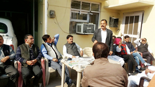 NPP State president B S Mankotia addressing meeting of district presidents of party in Jammu on Monday. NPP State president B S Mankotia addressing meeting of district presidents of party in Jammu on Monday.