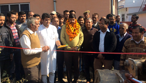 MLA Udhampur Pawan Gupta inaugurating construction work of road. MLA Udhampur Pawan Gupta inaugurating construction work of road.