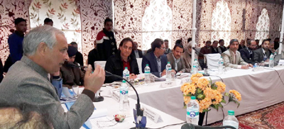 Public Works Minister, Abdul Rehman Veeri chairing a meeting of DDB at Shopian on Thursday. Public Works Minister, Abdul Rehman Veeri chairing a meeting of DDB at Shopian on Thursday.