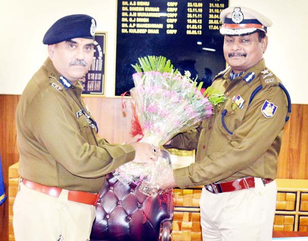 A V Chauhan taking over as IG CRPF Jammu from Kuldeep Dhar on Thursday. A V Chauhan taking over as IG CRPF Jammu from Kuldeep Dhar on Thursday.