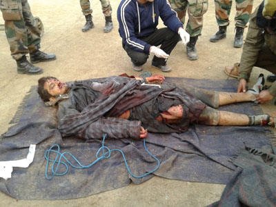 Body of slain militant Abu Bakar at Bomai, Sopore on Wednesday. Body of slain militant Abu Bakar at Bomai, Sopore on Wednesday.