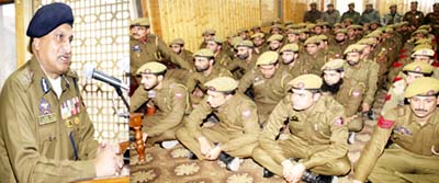 DGP K Rajendra addressing a Police Durbar at Srinagar on Friday. DGP K Rajendra addressing a Police Durbar at Srinagar on Friday.