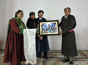 Producer and artists of Ladakhi film being honoured by Executive Councillor at Leh. — Excelsior/Stanzin Producer and artists of Ladakhi film being honoured by Executive Councillor at Leh. — Excelsior/Stanzin