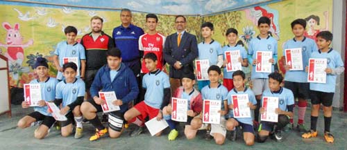 Young footballers posing alongwith coaches and mentors after attending PIFA International Football Coaching Camp at Jodhamal School in Jammu. Young footballers posing alongwith coaches and mentors after attending PIFA International Football Coaching Camp at Jodhamal School in Jammu.