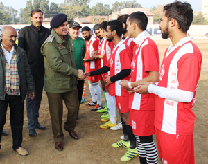 Chief guest and other dignitaries interacting with players during a match of 5th Christmas Soccer Championship at Jammu. Chief guest and other dignitaries interacting with players during a match of 5th Christmas Soccer Championship at Jammu.