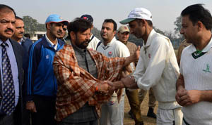 Minister for Forests Ch Lal Singh interacting with players during selection trials for All India Forest Sports Meet. Minister for Forests Ch Lal Singh interacting with players during selection trials for All India Forest Sports Meet.