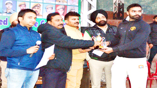 Man of the Match award being presented to the winner at Sports Stadium in Kathua on Thursday. Man of the Match award being presented to the winner at Sports Stadium in Kathua on Thursday.