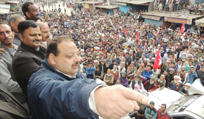 National Conference Provincial President Devender Singh Rana addressing public gathering at Mendhar on Thursday. National Conference Provincial President Devender Singh Rana addressing public gathering at Mendhar on Thursday.