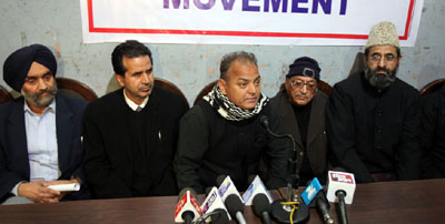 Jammu Kashmir United Peace Movement officials interacting with media persons at Jammu on Thursday. Jammu Kashmir United Peace Movement officials interacting with media persons at Jammu on Thursday.