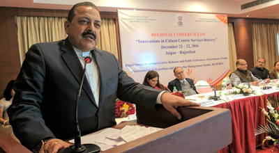 Union Minister Dr Jitendra Singh addressing the valedictory session of Regional Conference on Administrative Reforms organized by the Union Ministry of Personnel, at Jaipur on Thursday. Union Minister Dr Jitendra Singh addressing the valedictory session of Regional Conference on Administrative Reforms organized by the Union Ministry of Personnel, at Jaipur on Thursday.