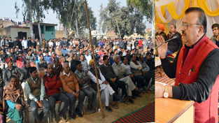 Minister for Industries & Commerce Chander Parkash Ganga addressing grievances redressal camp in Bishnah on Sunday. Minister for Industries & Commerce Chander Parkash Ganga addressing grievances redressal camp in Bishnah on Sunday.