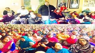 National Conference Provincial President Devender Singh Rana addressing Women Convention at Jammu on Tuesday. National Conference Provincial President Devender Singh Rana addressing Women Convention at Jammu on Tuesday.