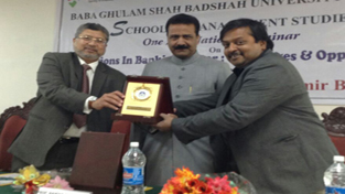 Speakers being presented memento during inaugural of seminar on banking sector at BGSBU Rajouri. Speakers being presented memento during inaugural of seminar on banking sector at BGSBU Rajouri.
