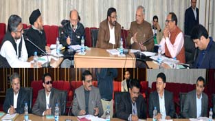 Chairman Legislative Council, Haji Anayat Ali & Minister for Public Works AR Veeri chairing a meeting at Jammu on Tuesday. Chairman Legislative Council, Haji Anayat Ali & Minister for Public Works AR Veeri chairing a meeting at Jammu on Tuesday.