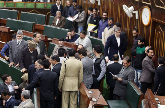 Opposition MLAs staging walkout over demand for judicial probe into killings during Valley unrest on Wednesday. -Excelsior/ Rakesh Opposition MLAs staging walkout over demand for judicial probe into killings during Valley unrest on Wednesday. -Excelsior/ Rakesh