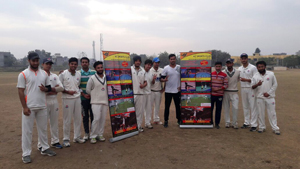 Players posing for a photograph during inaugural function of KCSC Winter Cup in Jammu on Wednesday. Players posing for a photograph during inaugural function of KCSC Winter Cup in Jammu on Wednesday.