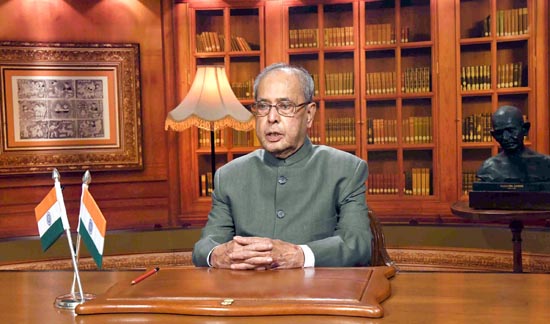 President Pranab Mukherjee addressing the Nation on the eve of 68th Republic Day, in New Delhi on Wednesday.(UNI) President Pranab Mukherjee addressing the Nation on the eve of 68th Republic Day, in New Delhi on Wednesday.(UNI)