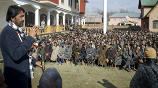 PCC chief GA Mir addressing Congress convention at Khanabal on Sunday. —Excelsior/Sajjad Dar PCC chief GA Mir addressing Congress convention at Khanabal on Sunday. —Excelsior/Sajjad Dar