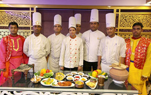 Chef Suman along with her team showing cuisines to be served during Punjabi Food Festival at Fortune Inn Rivera, Jammu on Thursday. -Excelsior/Rakesh Chef Suman along with her team showing cuisines to be served during Punjabi Food Festival at Fortune Inn Rivera, Jammu on Thursday. -Excelsior/Rakesh