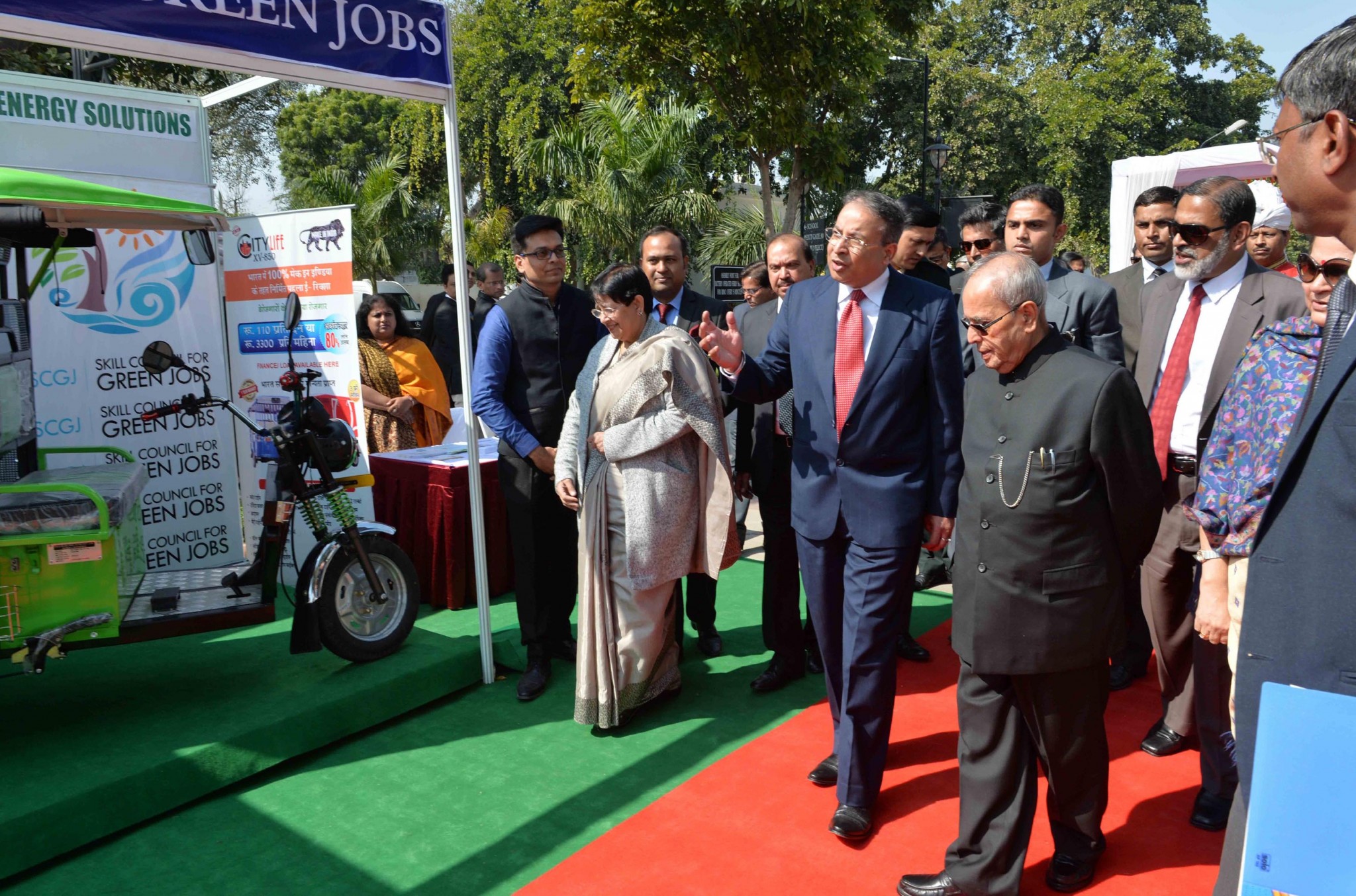President Pranab Mukherjee visitng an exhibition on Solar Power Project after its inauguration at Rashtrapati Bhavan Museum Complex in New Delhi on Friday. (UNI) President Pranab Mukherjee visitng an exhibition on Solar Power Project after its inauguration at Rashtrapati Bhavan Museum Complex in New Delhi on Friday. (UNI)