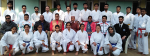 Karate Kas posing for a group photograph alongwith organisers, office bearers and members of J&K State Sports Council in Jammu. Karate Kas posing for a group photograph alongwith organisers, office bearers and members of J&K State Sports Council in Jammu.