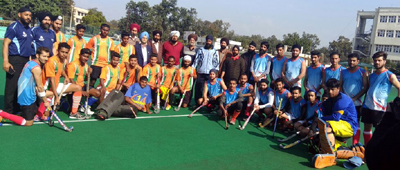Winners posing alongwith dignitaries and officials at KK Hakhu Astroturf Stadium in Jammu on Wednesday. Winners posing alongwith dignitaries and officials at KK Hakhu Astroturf Stadium in Jammu on Wednesday.
