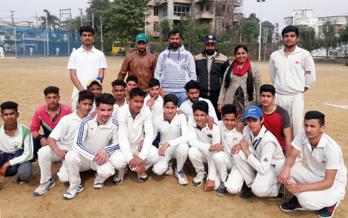 Teams posing for a group photograph during inaugural function of Jammu District Tennis Ball Cricket Championship. Teams posing for a group photograph during inaugural function of Jammu District Tennis Ball Cricket Championship.