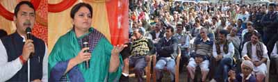 Minister of State for Education Priya Sethi and MLA R S Pathania addressing a gathering at Majalta, Ramnagar on Thursday. Minister of State for Education Priya Sethi and MLA R S Pathania addressing a gathering at Majalta, Ramnagar on Thursday.