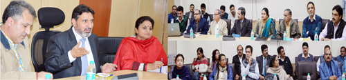 Education Minister Altaf Bukhari chairing a meeting at Jammu on Monday. Education Minister Altaf Bukhari chairing a meeting at Jammu on Monday.