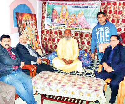 Mahant of Ranbireshwar Temple taking to mediapersons at Jammu on Friday. Mahant of Ranbireshwar Temple taking to mediapersons at Jammu on Friday.