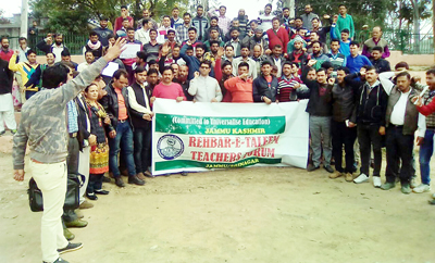 ReTs taking out protest rally at Reasi on Thursday. ReTs taking out protest rally at Reasi on Thursday.