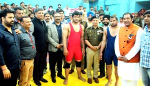 DGP Dr SP Vaid alongwith other dignitaries declaring open State Wrestling Championship in Jammu on Saturday. DGP Dr SP Vaid alongwith other dignitaries declaring open State Wrestling Championship in Jammu on Saturday.
