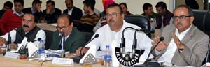 Deputy Chief Minister Dr Nirmal Singh chairing meeting of DDB Samba on Friday.