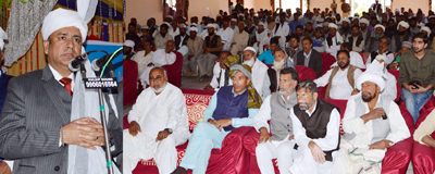 Minister for Food, Civil Supplies and Consumer Affairs Choudhary Zulfkar Ali addressing Gujjar-Bakerwal Conference in Jammu on Saturday. Minister for Food, Civil Supplies and Consumer Affairs Choudhary Zulfkar Ali addressing Gujjar-Bakerwal Conference in Jammu on Saturday.