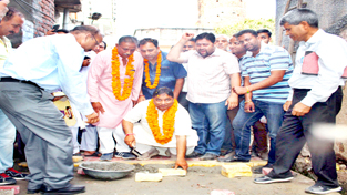 Sat Sharma, State president BJP laying foundation of a lane at Rajpura Mangotrian on Friday. Sat Sharma, State president BJP laying foundation of a lane at Rajpura Mangotrian on Friday.