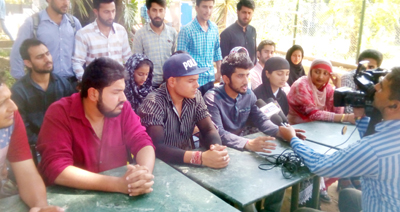 Student leaders addressing a joint press conference on Thursday. Student leaders addressing a joint press conference on Thursday.