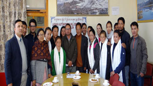 Indian Women Ice Hockey team represented by players from Ladakh posing for a group photograph during official reception on Wednesday. Indian Women Ice Hockey team represented by players from Ladakh posing for a group photograph during official reception on Wednesday.
