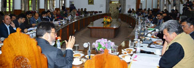 Minister for Education Altaf Bukhari chairing a meeting in Srinagar on Saturday. Minister for Education Altaf Bukhari chairing a meeting in Srinagar on Saturday.