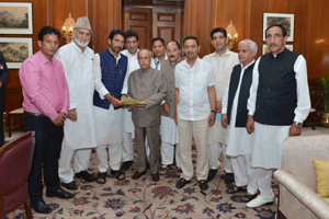 A delegation of NC and Congress during meeting with President of India at Rashtrapati Bhawan on Wednesday. A delegation of NC and Congress during meeting with President of India at Rashtrapati Bhawan on Wednesday.