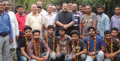 NC provincial president, Devender Singh Rana posing with political activists in Jammu on Saturday. NC provincial president, Devender Singh Rana posing with political activists in Jammu on Saturday.