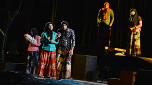 A scene from the play ‘Widows’ staged at Abhinav Theatre on Friday. A scene from the play ‘Widows’ staged at Abhinav Theatre on Friday.