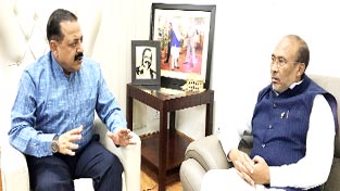 Chief Minister of Manipur, N. Biren Singh calling on Union Minister Dr Jitendra Singh, at New Delhi on Friday. Chief Minister of Manipur, N. Biren Singh calling on Union Minister Dr Jitendra Singh, at New Delhi on Friday.