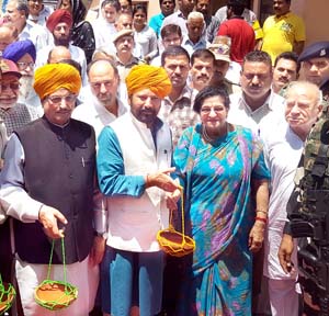 Forest Minister, Choudhary Lal Singh along with DSS president, Thakur GS Charak and others during a function at Jammu. Forest Minister, Choudhary Lal Singh along with DSS president, Thakur GS Charak and others during a function at Jammu.