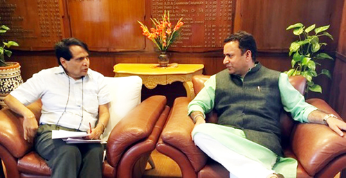 Minister for FCS & CA, Zulfkar Ali interacting with Union Railway Minister, Suresh Prabhu at New Delhi on Saturday. Minister for FCS & CA, Zulfkar Ali interacting with Union Railway Minister, Suresh Prabhu at New Delhi on Saturday.