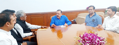 A delegation of Jammu Bar Association, led by its newly elected President, B. S. Salathia, calling on Union Minister Dr Jitendra Singh, at North Block, New Delhi on Monday. A delegation of Jammu Bar Association, led by its newly elected President, B. S. Salathia, calling on Union Minister Dr Jitendra Singh, at North Block, New Delhi on Monday.