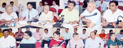 MP, Jugal Kishore Sharma chairing DISHA meeting at Jammu on Monday.